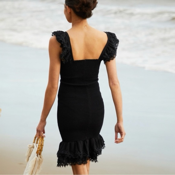 PEIXOTO Belle Crochet Ruched Smocked Lace Flutter Sleeve BodyCon Mini Dress NEW - Picture 8 of 14